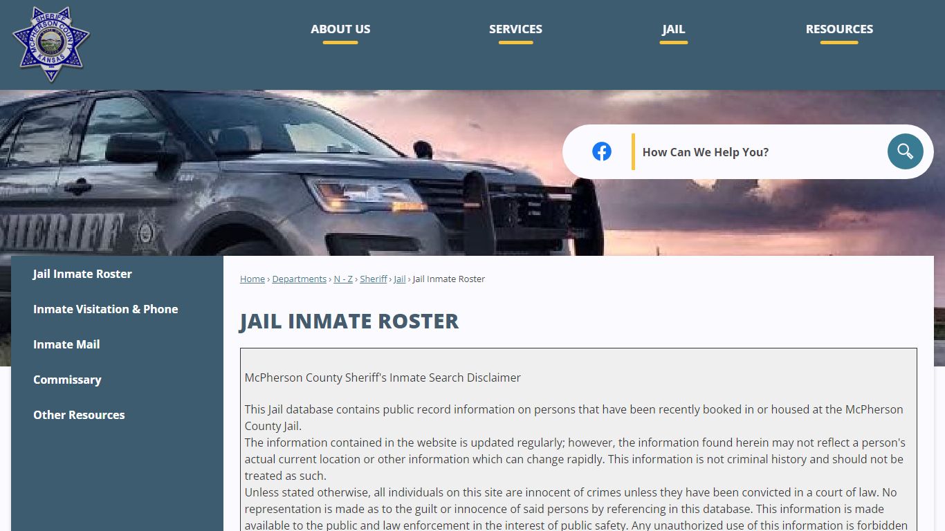 JAIL INMATE ROSTER | McPherson County Official Website
