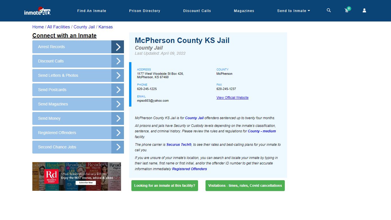 McPherson County KS Jail - Inmate Locator - McPherson, KS